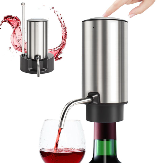 KUFUNG Electric Wine Aerator Wine Pump Dispenser for Wine Bottles Elegant Stainless Steel Design, Rechargeable Gift for Wine Lovers (Silvery)