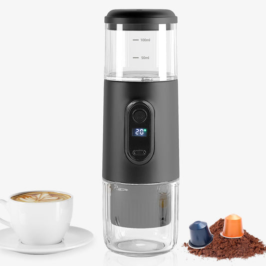 KUFUNG Portable Electric Espresso Coffee Machine - 2 IN 1 Wireless 15 Bar Pressure Mini Coffee Maker, Car Portable Coffee Machine Fully Charged Brew 75 Cups for Camping RV Hiking Office ( Not Self Heating)